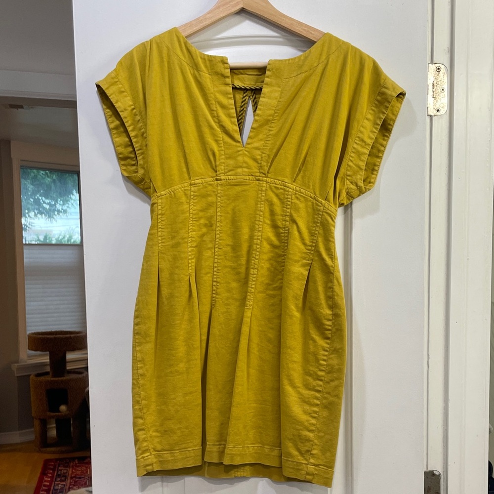 Anthropologie Maeve Mustard Yellow Keyhole Back Dress XXS/00